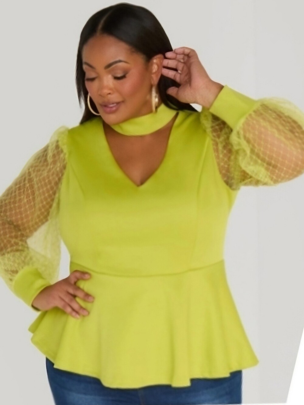 Ashley Stewart Mesh Paneled Cutout Peplum Top Size 30W/32W NWT